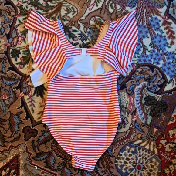 Girl's Habitual Red and White Striped Swimsuit - Picture 3 of 4